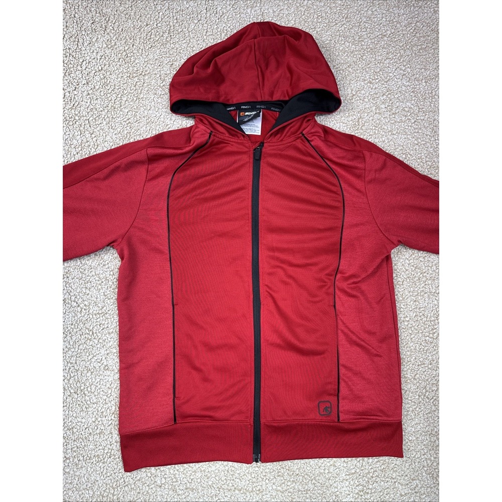 AND1 Full Zip Hooded Warm Up Jacket Red Size M Basketball Vented